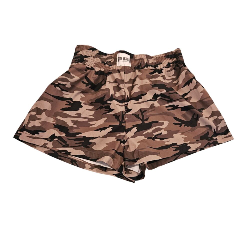 SHEIN Camo Athletic Shorts Brown Tan Camouflage Elastic Waist Casual Size Large
